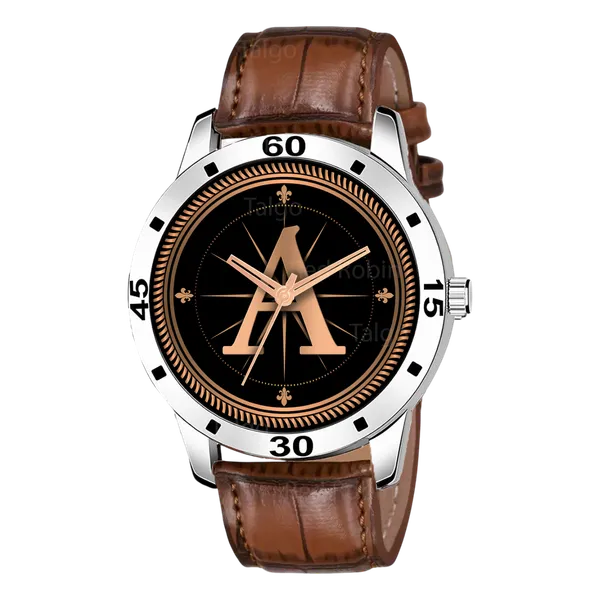 Sky_Mart_Analog_Round_Black_Dialbet_A_Design_Stylish_Brown_Leather_Strap_Classic_Design_Fancy_Wrist_Watch_For_Men_And_Boys