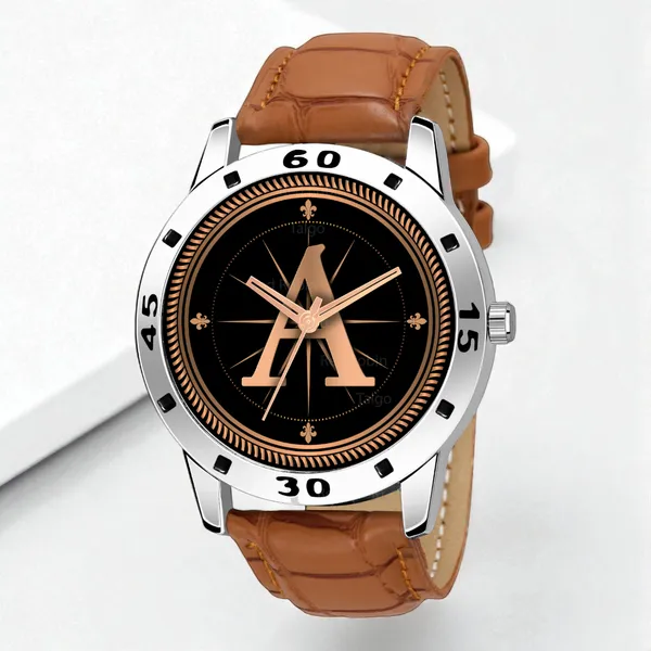 Sky_Mart_Analog_Round_Black_Dialbet_A_Design_Stylish_Beige_Leather_Strap_Classic_Design_Fancy_Wrist_Watch_For_Men_And_Boys