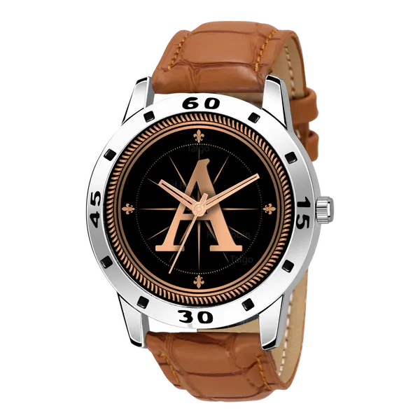 Sky_Mart_Analog_Round_Black_Dialbet_A_Design_Stylish_Beige_Leather_Strap_Classic_Design_Fancy_Wrist_Watch_For_Men_And_Boys