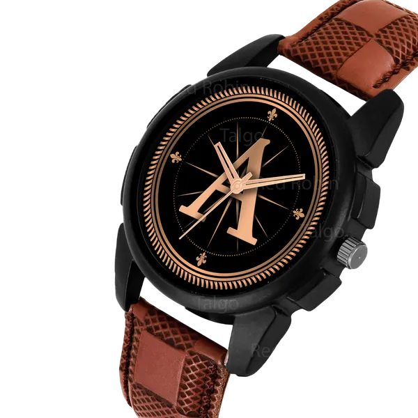 Sky_Mart_Analog_Round_Black_Dialbet_A_Design_Stylish_Brown_Leather_Strap_Classic_Design_Fancy_Wrist_Watch_For_Men_And_Boys
