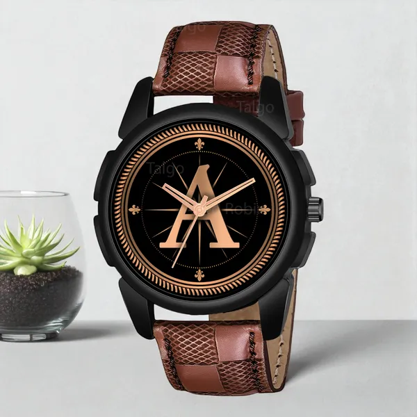 Sky_Mart_Analog_Round_Black_Dialbet_A_Design_Stylish_Brown_Leather_Strap_Classic_Design_Fancy_Wrist_Watch_For_Men_And_Boys