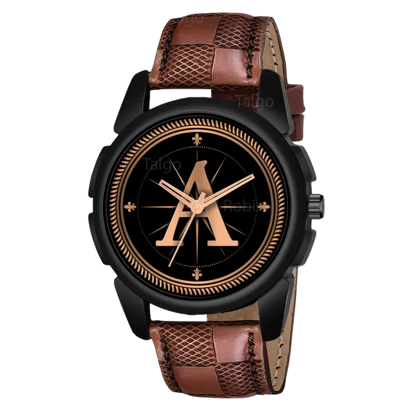 Sky_Mart_Analog_Round_Black_Dialbet_A_Design_Stylish_Brown_Leather_Strap_Classic_Design_Fancy_Wrist_Watch_For_Men_And_Boys