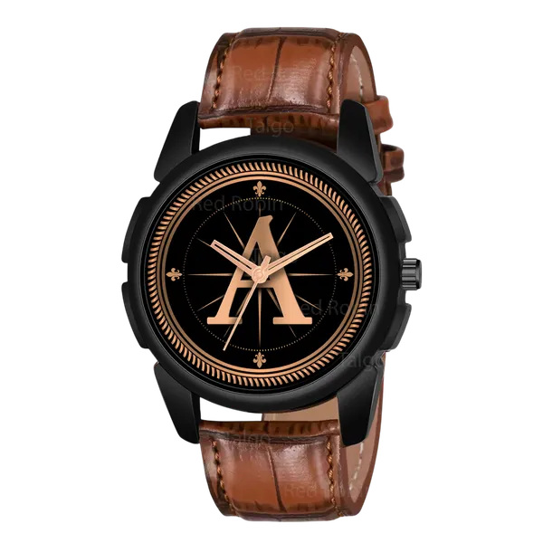 Sky_Mart_Analog_Round_Black_Dialbet_A_Design_Stylish_Brown_Leather_Strap_Classic_Design_Fancy_Wrist_Watch_For_Men_And_Boys