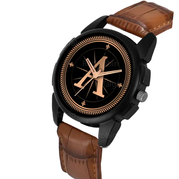 Sky_Mart_Analog_Round_Black_Dialbet_A_Design_Stylish_Brown_Leather_Strap_Classic_Design_Fancy_Wrist_Watch_For_Men_And_Boys