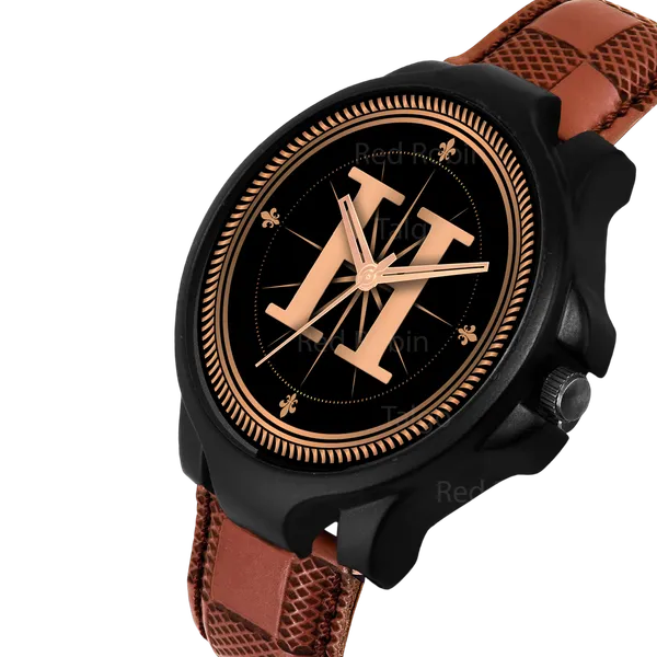 Sky_Mart_Analog_Round_Black_Dialbet_H_Design_Stylish_Brown_Leather_Strap_Classic_Design_Fancy_Wrist_Watch_For_Men_And_Boys