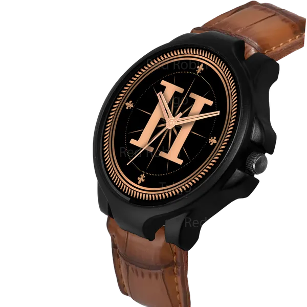 Sky_Mart_Analog_Round_Black_Dialbet_H_Design_Stylish_Brown_Leather_Strap_Classic_Design_Fancy_Wrist_Watch_For_Men_And_Boys