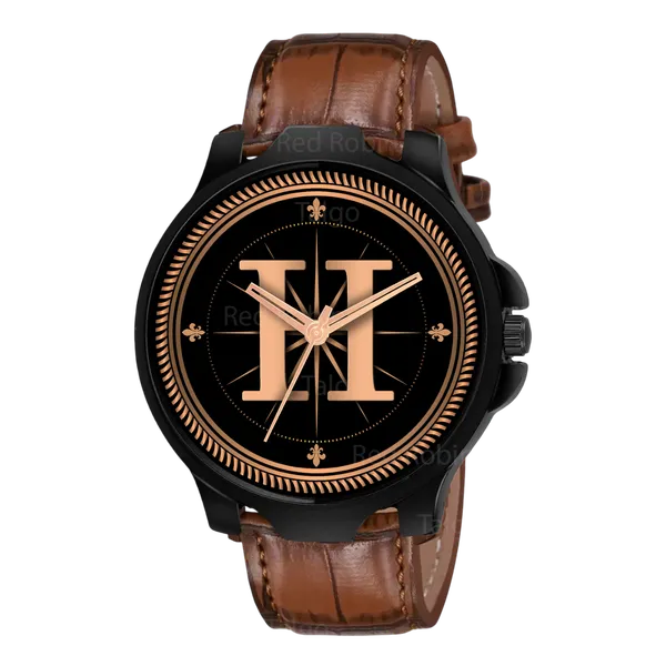Sky_Mart_Analog_Round_Black_Dialbet_H_Design_Stylish_Brown_Leather_Strap_Classic_Design_Fancy_Wrist_Watch_For_Men_And_Boys