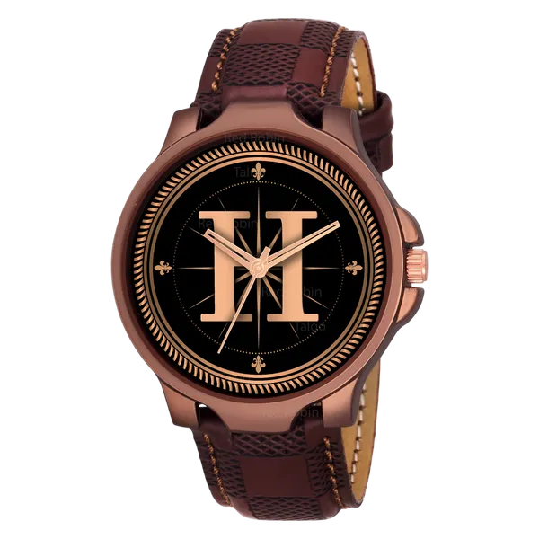 Sky_Mart_Analog_Round_Black_Dialbet_H_Design_Stylish_Brown_Leather_Strap_Classic_Design_Fancy_Wrist_Watch_For_Men_And_Boys