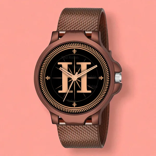 Sky_Mart_Analog_Round_Black_Dialbet_H_Design_Stylish_Brown_Silicone_Strap_Classic_Design_Fancy_Wrist_Watch_For_Men_And_Boys