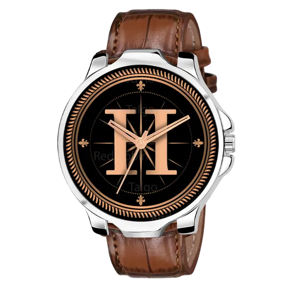 Sky_Mart_Analog_Round_Black_Dialbet_H_Design_Stylish_Brown_Leather_Strap_Classic_Design_Fancy_Wrist_Watch_For_Men_And_Boys