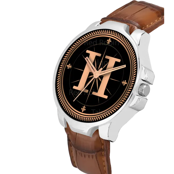 Sky_Mart_Analog_Round_Black_Dialbet_H_Design_Stylish_Brown_Leather_Strap_Classic_Design_Fancy_Wrist_Watch_For_Men_And_Boys