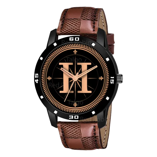 Sky_Mart_Analog_Round_Black_Dialbet_H_Design_Stylish_Brown_Leather_Strap_Classic_Design_Fancy_Wrist_Watch_For_Men_And_Boys