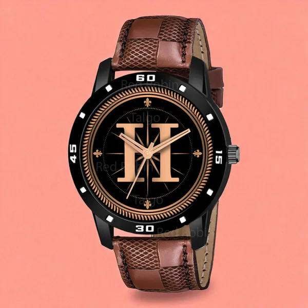 Sky_Mart_Analog_Round_Black_Dialbet_H_Design_Stylish_Brown_Leather_Strap_Classic_Design_Fancy_Wrist_Watch_For_Men_And_Boys