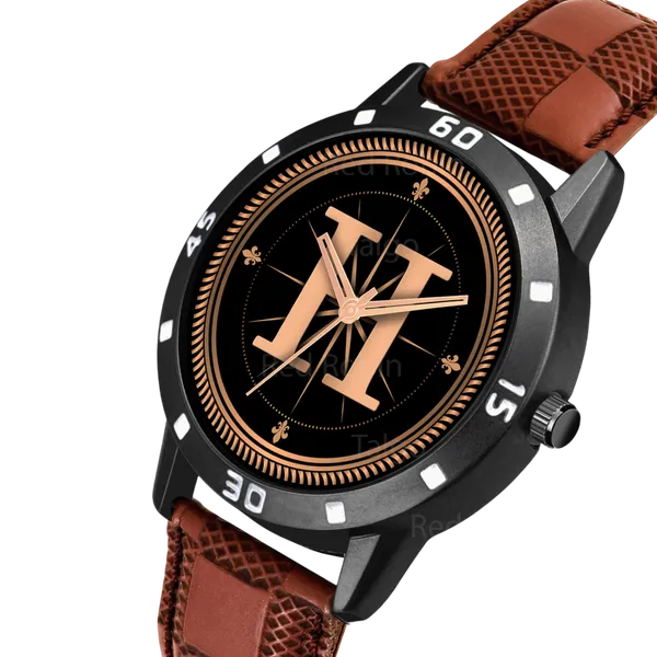 Sky_Mart_Analog_Round_Black_Dialbet_H_Design_Stylish_Brown_Leather_Strap_Classic_Design_Fancy_Wrist_Watch_For_Men_And_Boys