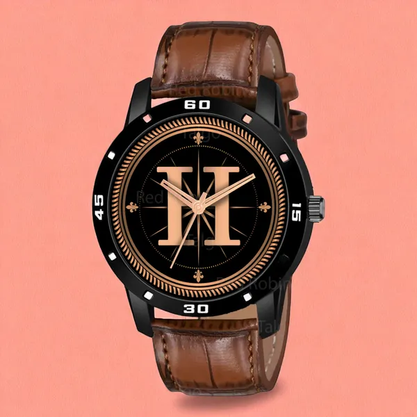 Sky_Mart_Analog_Round_Black_Dialbet_H_Design_Stylish_Brown_Leather_Strap_Classic_Design_Fancy_Wrist_Watch_For_Men_And_Boys