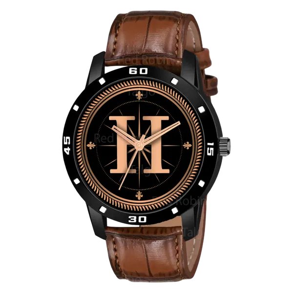 Sky_Mart_Analog_Round_Black_Dialbet_H_Design_Stylish_Brown_Leather_Strap_Classic_Design_Fancy_Wrist_Watch_For_Men_And_Boys