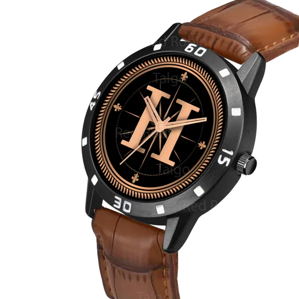 Sky_Mart_Analog_Round_Black_Dialbet_H_Design_Stylish_Brown_Leather_Strap_Classic_Design_Fancy_Wrist_Watch_For_Men_And_Boys
