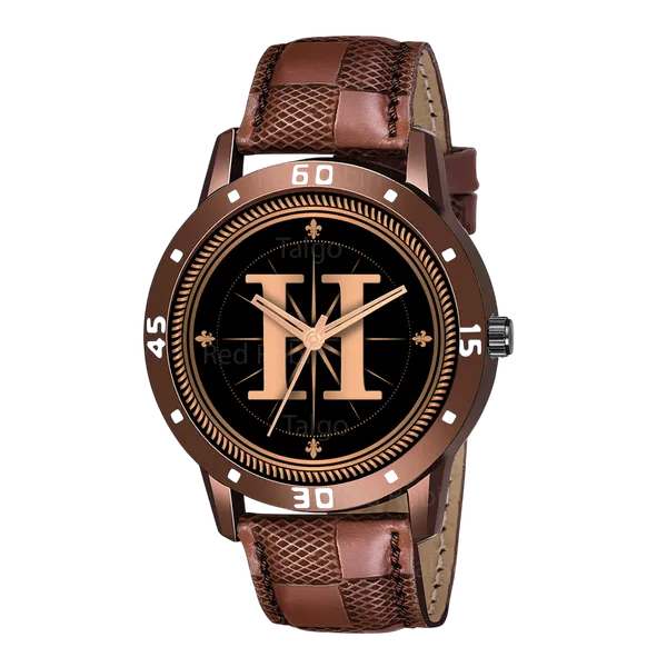 Sky_Mart_Analog_Round_Black_Dialbet_H_Design_Stylish_Brown_Leather_Strap_Classic_Design_Fancy_Wrist_Watch_For_Men_And_Boys