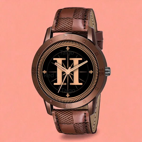 Sky_Mart_Analog_Round_Black_Dialbet_H_Design_Stylish_Brown_Leather_Strap_Classic_Design_Fancy_Wrist_Watch_For_Men_And_Boys
