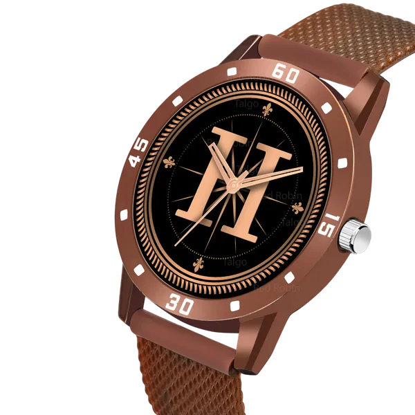 Sky_Mart_Analog_Round_Black_Dialbet_H_Design_Stylish_Brown_Silicone_Strap_Classic_Design_Fancy_Wrist_Watch_For_Men_And_Boys