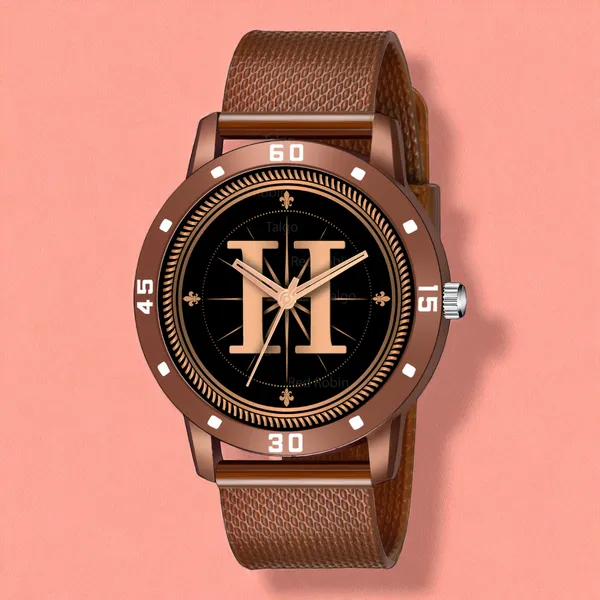 Sky_Mart_Analog_Round_Black_Dialbet_H_Design_Stylish_Brown_Silicone_Strap_Classic_Design_Fancy_Wrist_Watch_For_Men_And_Boys