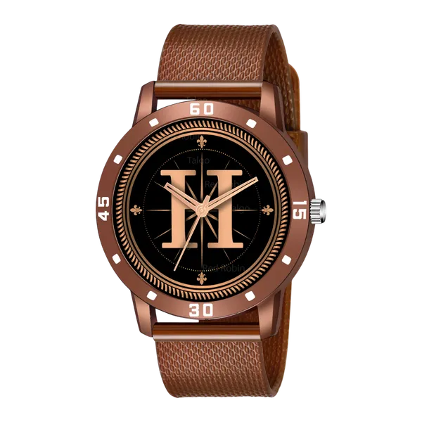 Sky_Mart_Analog_Round_Black_Dialbet_H_Design_Stylish_Brown_Silicone_Strap_Classic_Design_Fancy_Wrist_Watch_For_Men_And_Boys