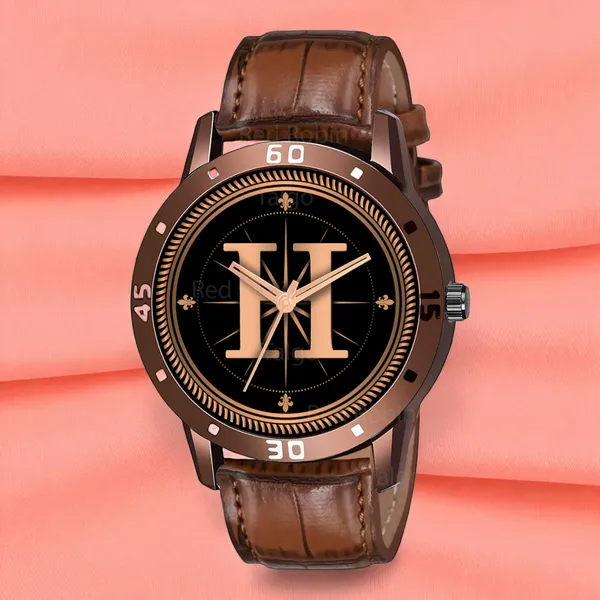 Sky_Mart_Analog_Round_Black_Dialbet_H_Design_Stylish_Brown_Leather_Strap_Classic_Design_Fancy_Wrist_Watch_For_Men_And_Boys