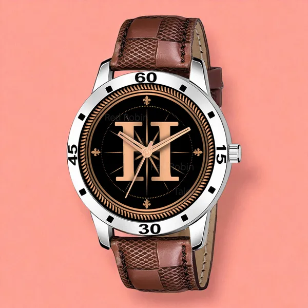 Sky_Mart_Analog_Round_Black_Dialbet_H_Design_Stylish_Brown_Leather_Strap_Classic_Design_Fancy_Wrist_Watch_For_Men_And_Boys