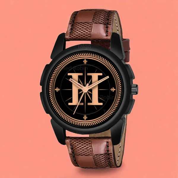 Sky_Mart_Analog_Round_Black_Dialbet_H_Design_Stylish_Brown_Leather_Strap_Classic_Design_Fancy_Wrist_Watch_For_Men_And_Boys