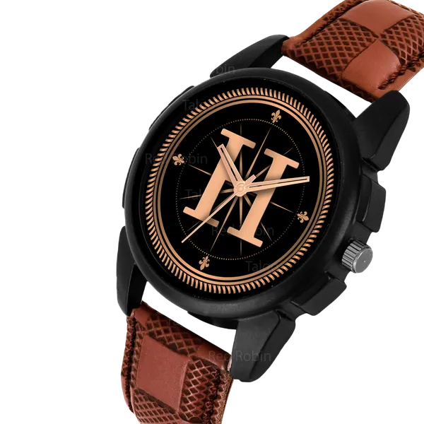 Sky_Mart_Analog_Round_Black_Dialbet_H_Design_Stylish_Brown_Leather_Strap_Classic_Design_Fancy_Wrist_Watch_For_Men_And_Boys
