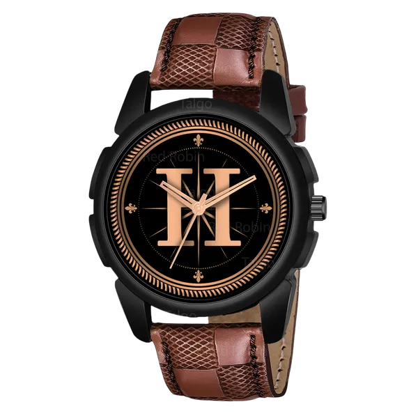 Sky_Mart_Analog_Round_Black_Dialbet_H_Design_Stylish_Brown_Leather_Strap_Classic_Design_Fancy_Wrist_Watch_For_Men_And_Boys
