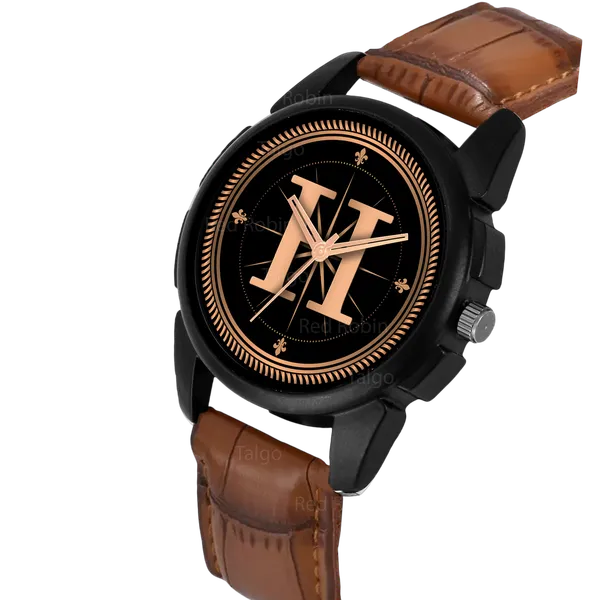 Sky_Mart_Analog_Round_Black_Dialbet_H_Design_Stylish_Brown_Leather_Strap_Classic_Design_Fancy_Wrist_Watch_For_Men_And_Boys