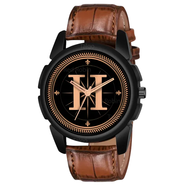 Sky_Mart_Analog_Round_Black_Dialbet_H_Design_Stylish_Brown_Leather_Strap_Classic_Design_Fancy_Wrist_Watch_For_Men_And_Boys