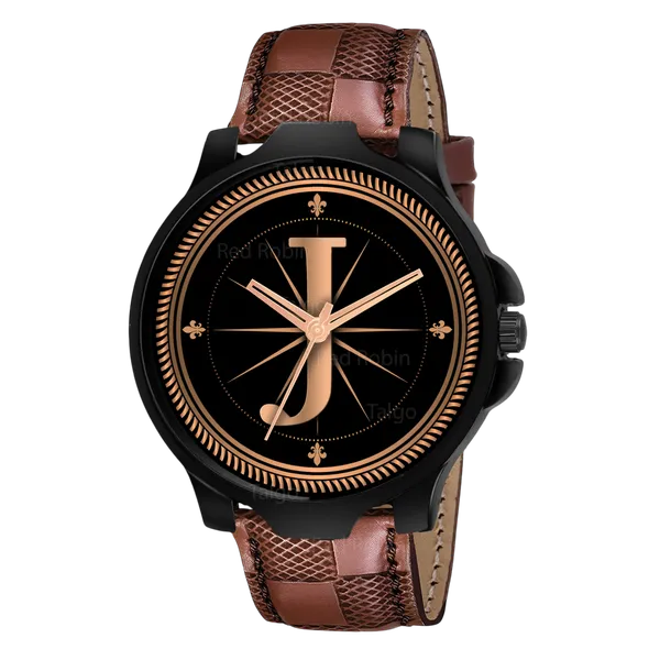Sky_Mart_Analog_Round_Black_Dialbet_J_Design_Stylish_Brown_Leather_Strap_Classic_Design_Fancy_Wrist_Watch_For_Men_And_Boys