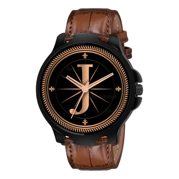 Sky_Mart_Analog_Round_Black_Dialbet_J_Design_Stylish_Brown_Leather_Strap_Classic_Design_Fancy_Wrist_Watch_For_Men_And_Boys