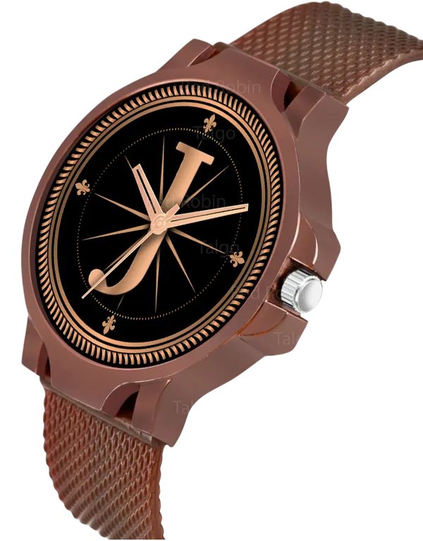 Sky_Mart_Analog_Round_Black_Dialbet_J_Design_Stylish_Brown_Silicone_Strap_Classic_Design_Fancy_Wrist_Watch_For_Men_And_Boys