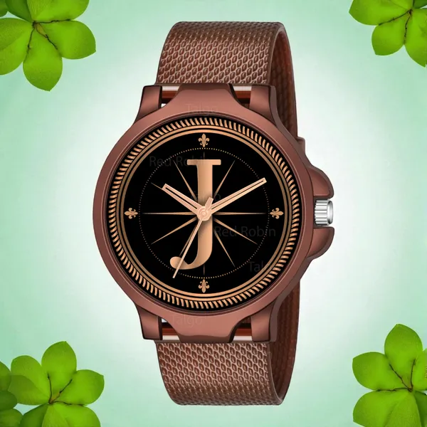 Sky_Mart_Analog_Round_Black_Dialbet_J_Design_Stylish_Brown_Silicone_Strap_Classic_Design_Fancy_Wrist_Watch_For_Men_And_Boys