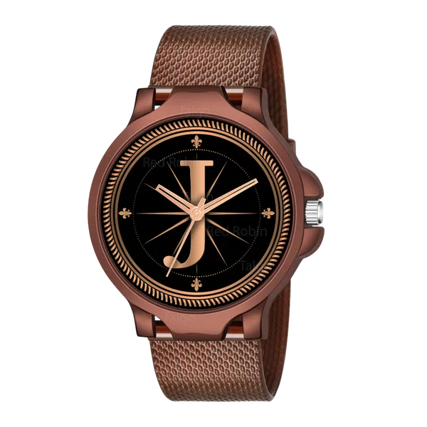Sky_Mart_Analog_Round_Black_Dialbet_J_Design_Stylish_Brown_Silicone_Strap_Classic_Design_Fancy_Wrist_Watch_For_Men_And_Boys