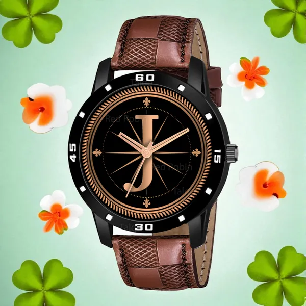 Sky_Mart_Analog_Round_Black_Dialbet_J_Design_Stylish_Brown_Leather_Strap_Classic_Design_Fancy_Wrist_Watch_For_Men_And_Boys