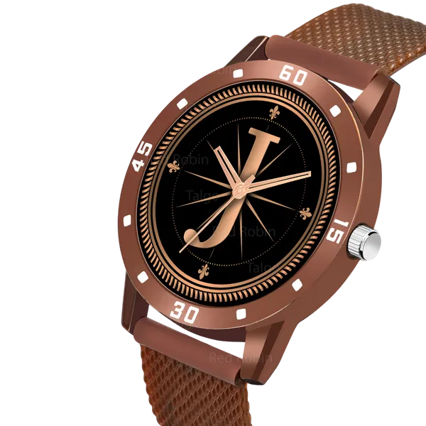 Sky_Mart_Analog_Round_Black_Dialbet_J_Design_Stylish_Brown_Silicone_Strap_Classic_Design_Fancy_Wrist_Watch_For_Men_And_Boys