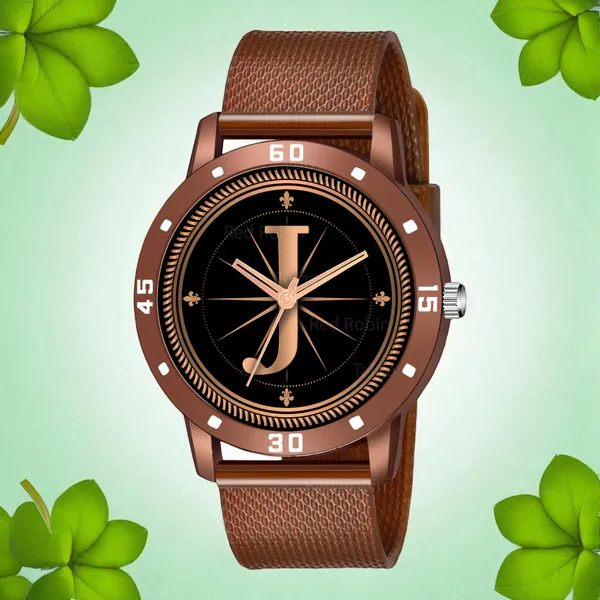 Sky_Mart_Analog_Round_Black_Dialbet_J_Design_Stylish_Brown_Silicone_Strap_Classic_Design_Fancy_Wrist_Watch_For_Men_And_Boys