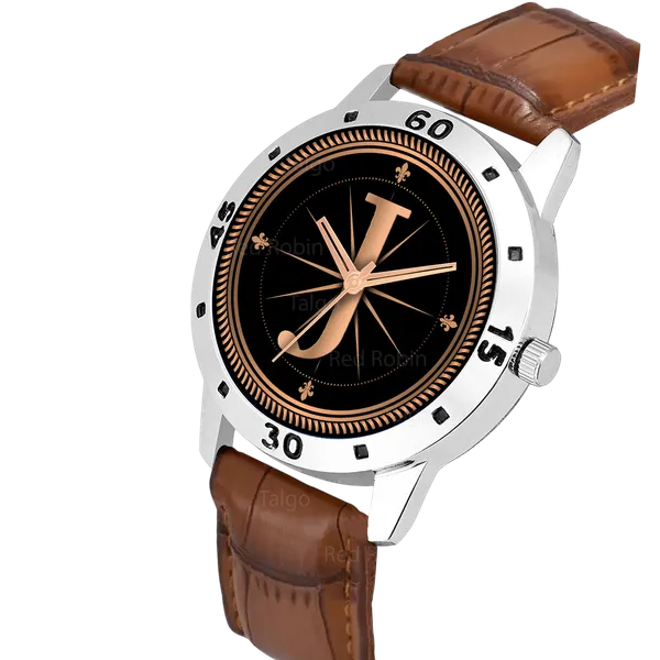 Sky_Mart_Analog_Round_Black_Dialbet_J_Design_Stylish_Brown_Leather_Strap_Classic_Design_Fancy_Wrist_Watch_For_Men_And_Boys