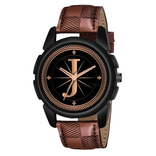 Sky_Mart_Analog_Round_Black_Dialbet_J_Design_Stylish_Brown_Leather_Strap_Classic_Design_Fancy_Wrist_Watch_For_Men_And_Boys