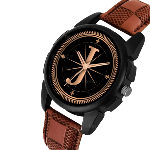 Sky_Mart_Analog_Round_Black_Dialbet_J_Design_Stylish_Brown_Leather_Strap_Classic_Design_Fancy_Wrist_Watch_For_Men_And_Boys