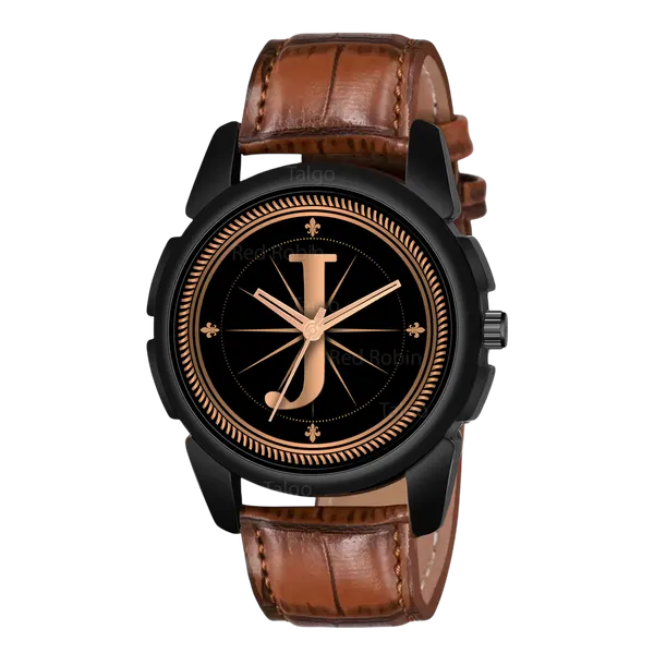 Sky_Mart_Analog_Round_Black_Dialbet_J_Design_Stylish_Brown_Leather_Strap_Classic_Design_Fancy_Wrist_Watch_For_Men_And_Boys
