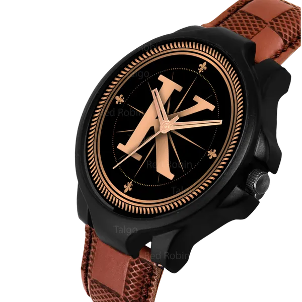 Sky_Mart_Analog_Round_Black_Dialbet_K_Design_Stylish_Brown_Leather_Strap_Classic_Design_Fancy_Wrist_Watch_For_Men_And_Boys