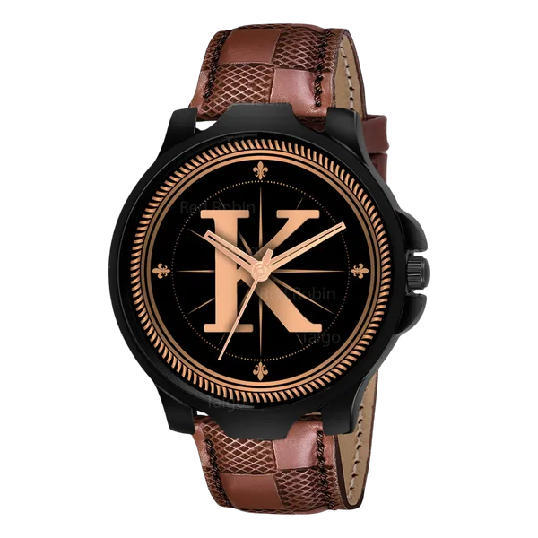 Sky_Mart_Analog_Round_Black_Dialbet_K_Design_Stylish_Brown_Leather_Strap_Classic_Design_Fancy_Wrist_Watch_For_Men_And_Boys