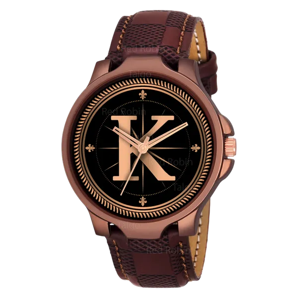Sky_Mart_Analog_Round_Black_Dialbet_K_Design_Stylish_Brown_Leather_Strap_Classic_Design_Fancy_Wrist_Watch_For_Men_And_Boys