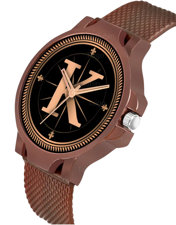 Sky_Mart_Analog_Round_Black_Dialbet_K_Design_Stylish_Brown_Silicone_Strap_Classic_Design_Fancy_Wrist_Watch_For_Men_And_Boys