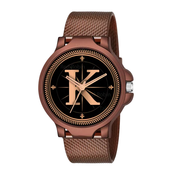Sky_Mart_Analog_Round_Black_Dialbet_K_Design_Stylish_Brown_Silicone_Strap_Classic_Design_Fancy_Wrist_Watch_For_Men_And_Boys